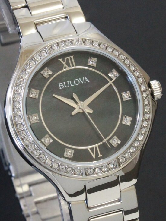 Bulova Classic Quartz Watch Black MOP Dial Crystal Bezel And Indices 30mm main image 7